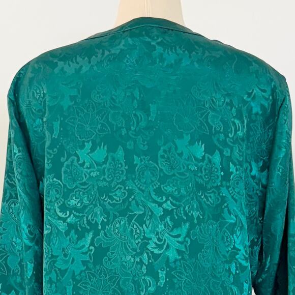 Victoria's Secret Vintage Gold Label Pajama SET Green Satin Jacquard Floral | M - Picture 7 of 14